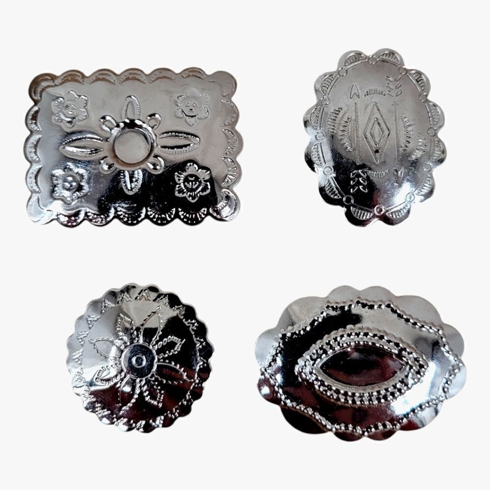 Concho Button Covers Silver Toned Western Floral Lot of 4